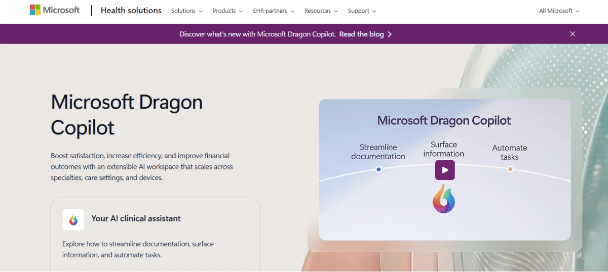 Microsoft Dragon Copilot Homepage
