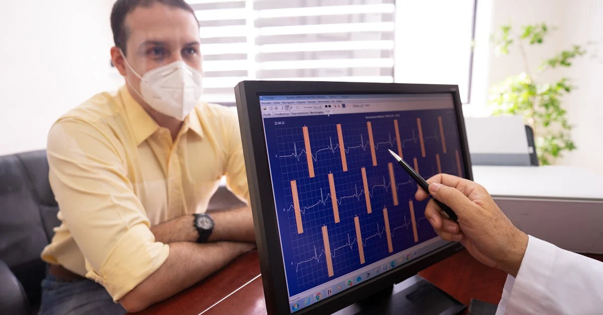 Cardiologist reviewing heart rhythm chart on tablet for cardiology CPT coding and billing assessment.